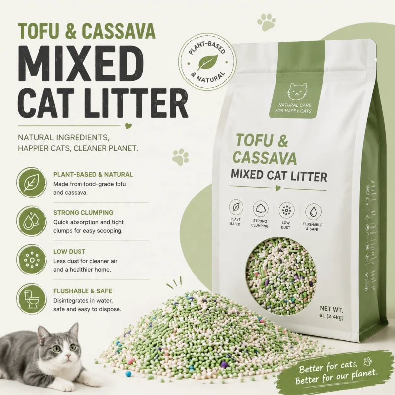 Mixed Cat Litter Powerful Odor Control Fast Absorption Clumping Dust Free Harmless to Pets