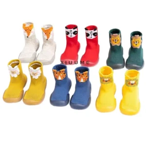 Mm529 Cartoon Animal Prewalker Floor Boots Baby Toddler Cotton Breathable Ankle Casual Socks with Non slip Rubber Soles