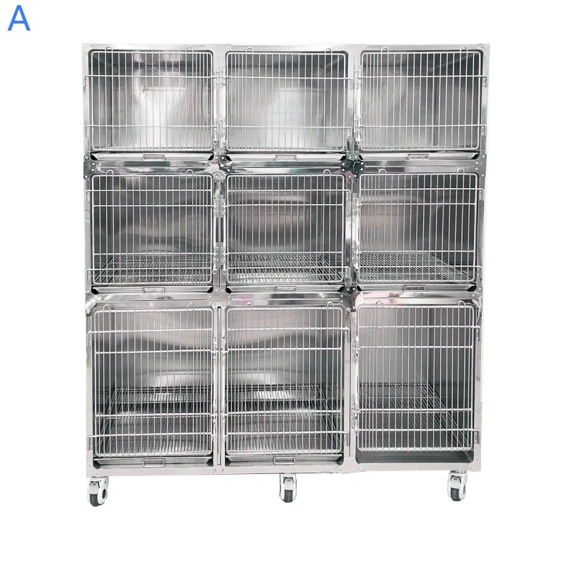 Model a 3-Tier 9-Door Combined Hospital Cage 304 Stainless Steel Dog Cage Hospital Cages and Boarding Cages