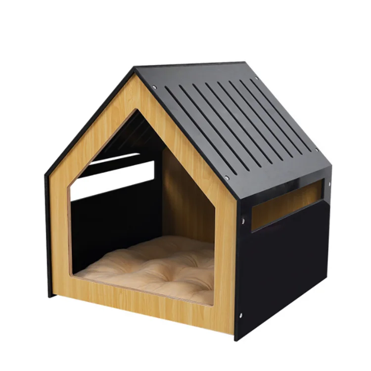 Modern Black Eco Friendly Wooden Dog House Multi functional Indoor Outdoor Pet Villa for Medium to Large Cats Cat Cattery