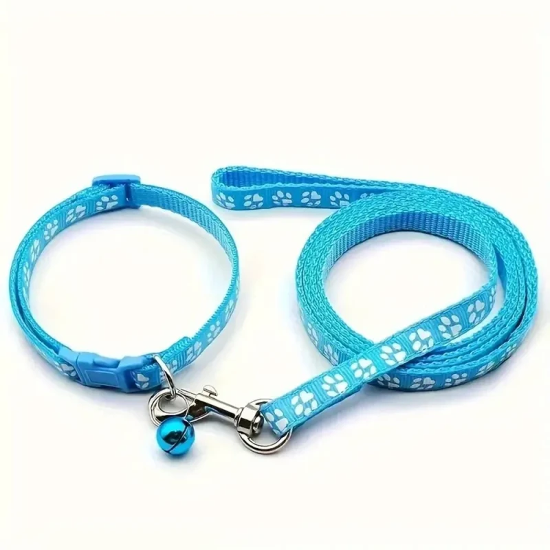 Modern Cartoon Style Dog and Cat Collar Leash Set Small Pet Supplies with Paw Print Nylon for Outdoor Training