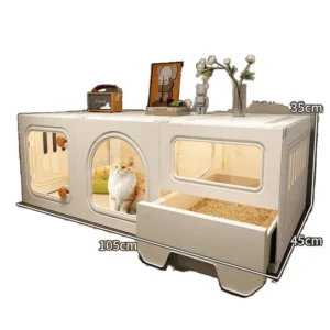 Modern Cat Furniture Pet House with Drawer Type Litter Box All in One Indoor Cat Cage for Small Spaces 1Room Cat Villa