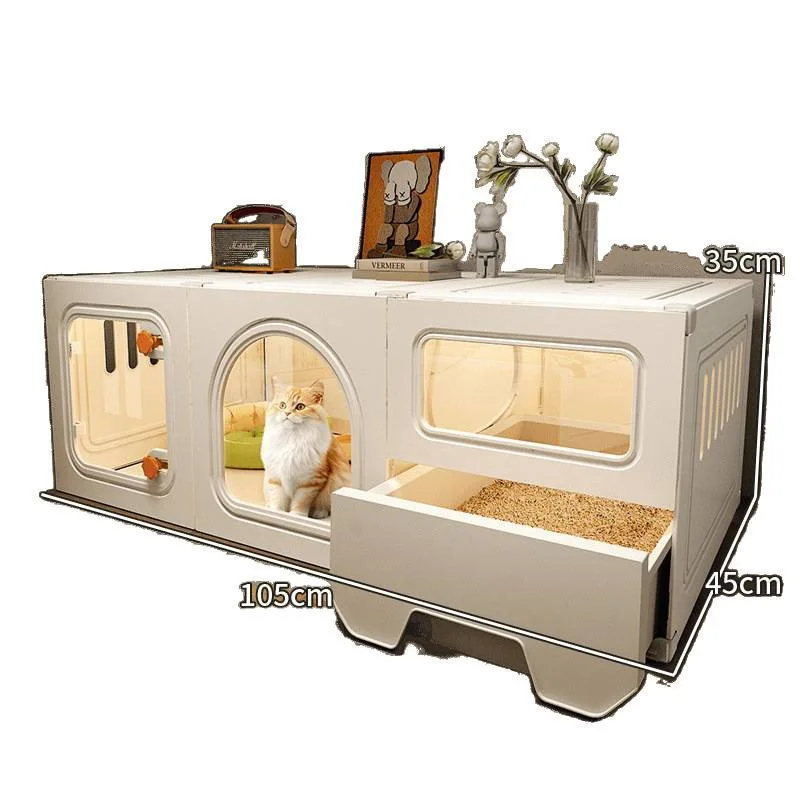 Modern Cat Furniture Pet House with Drawer Type Litter Box All in One Indoor Cat Cage for Small Spaces 1Room Cat Villa