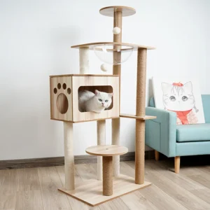 Modern Cat Tree Supplies Manufacturer Large Beige Wooden Cat Tree Scratcher Fashion Custom Design Cat Climbing Frame