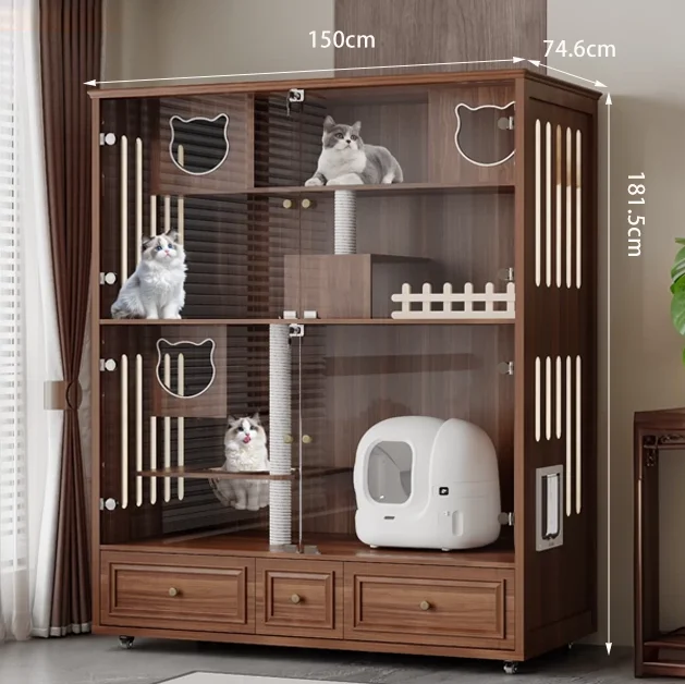 Modern Chinese Style Solid Wood Eco Friendly Waterproof Cat Villa Pet House Indoor Large Space Cattery