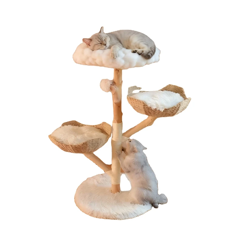 Modern Christmas Marshmallow Cat Scratcher Tower Cat Climbing Frame Durable Sturdy Wood & Sisal Indoor