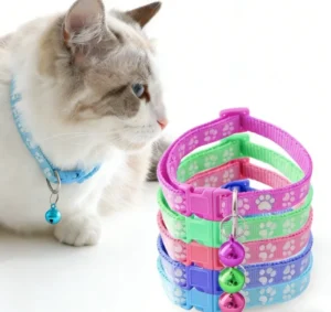 Modern Colorful Paw Print Polyester Soft Pet Collar with Bell Adjustable Safety Collar for Cats & Small Dogs Lightweight Durable