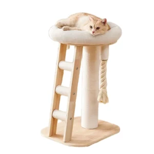 Modern Creative High Quality Eco Friendly Grey Plush Cat Tree Tower 2 Level Design Wood Sisal Rope Custom Logo Carton Packing