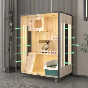Modern Design Luxury Breathable Large Cat Villa Wood and Glass Cat Villa House