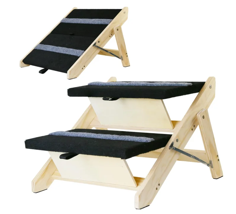 Modern Dog Climbing Ramp Pet Steps Ladder 2 in 1 Wood Foldable Eco-Friendly Pet Stairs for Reptiles