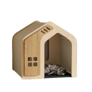 Modern Dog House with MDF Wood Frame and Fabric Cushion Indoor Outdoor Pet Cage for Small Dogs or Cats