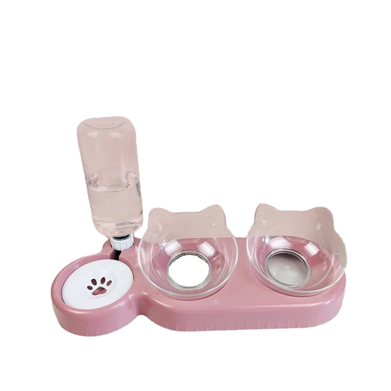 Modern Double Transparent Pet Feeder Bowl Non Slip Eco Friendly Plastic Bowl for Small Dogs and Cats Travel Puppy Supplies