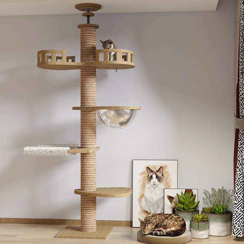 Modern Eco Friendly Cat Ceiling Tree Tower Large Cats Condo Sisal Wood Play Furniture Scratcher Climbing Frame