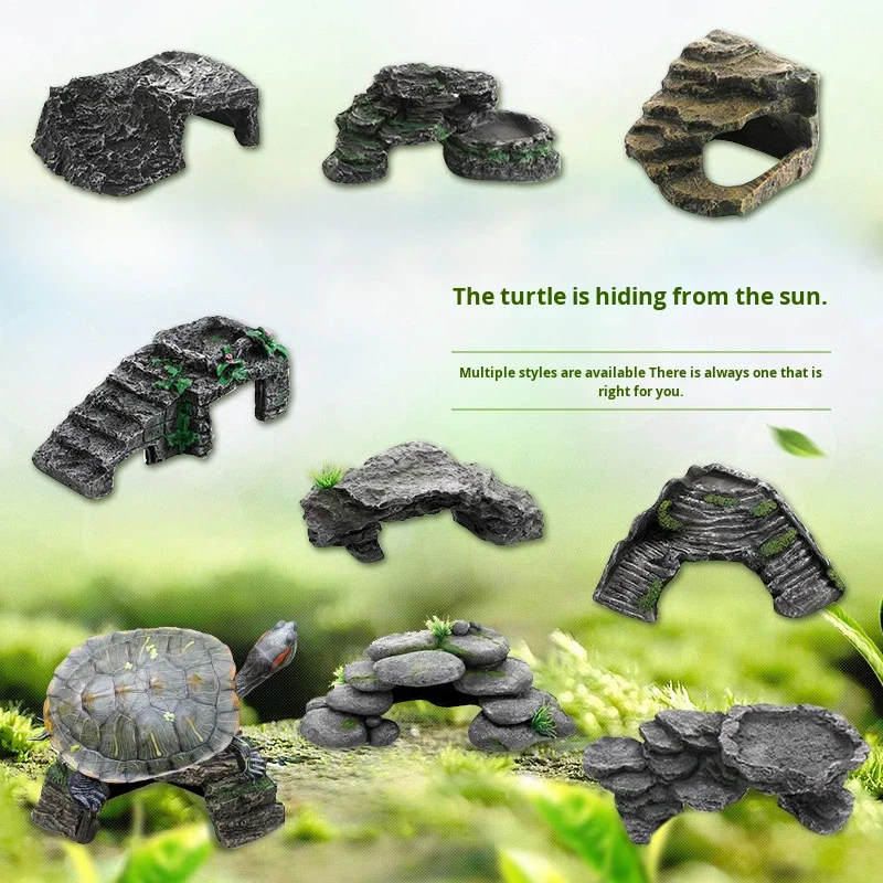 Modern Eco Friendly Heavy Duty Living Room Aquarium Landscaping Turtle Basking Platform Resin Artificial Rock Climbing Pet
