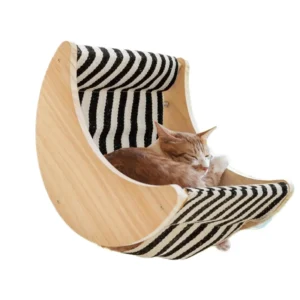Modern Eco Friendly Wood Perch for Cats Indoor Cat Window Bed with Strong Suction Cups Striped Cat Window Seat for Bird Watching