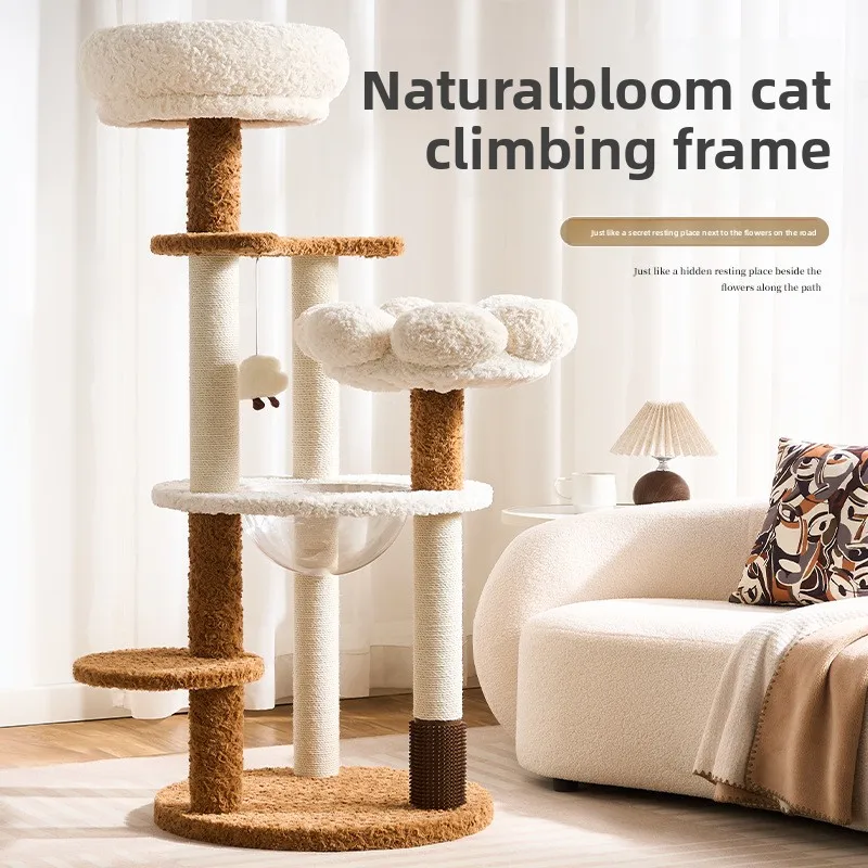 Modern Eco friendly Cat Tree Scratcher Adjustable Height Large Jumping Platform Stand alone Cat House Climbing Carton