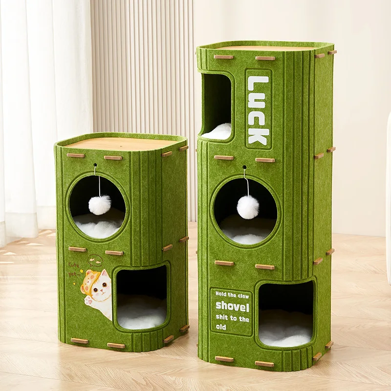Modern Eco friendly Double Triple Layer Cat Tree Special Bucket Nest Wood Scratcher Climbing Rack Single Double Hole Felt Living