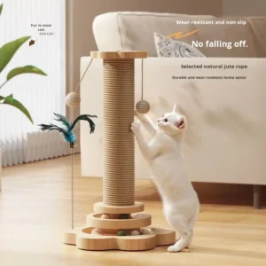 Modern Eco-friendly Vertical Wood Cat Scratching Board Rotating Cat Tower with Durable Ball Wear-Resistant Cat Tree OEM/ODM
