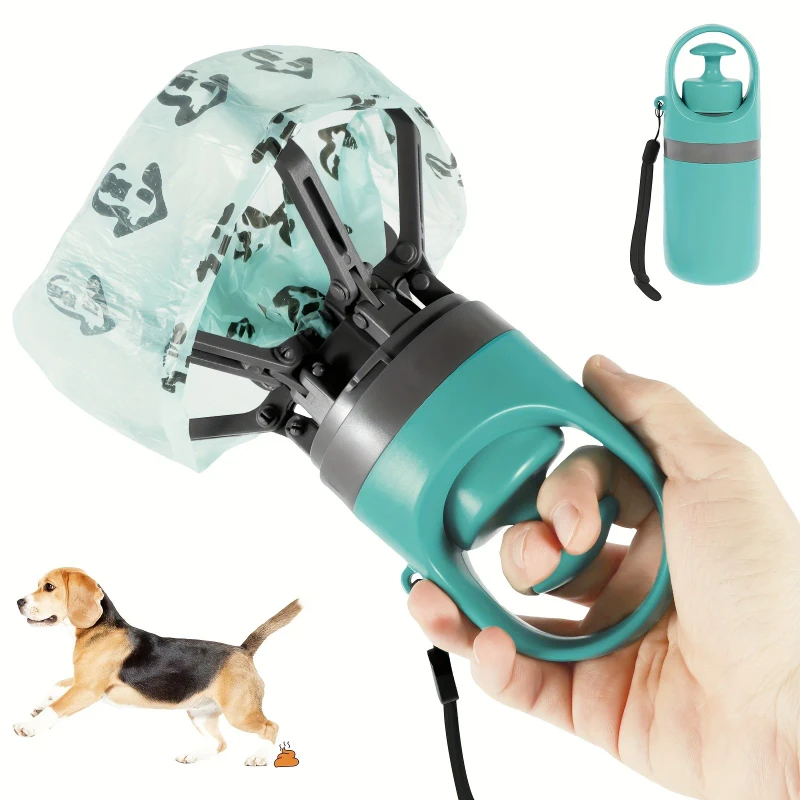 Modern Foldable Retractable Dog Poop Scooper with Built in Poop Bag Dispenser Portable Claw Handheld