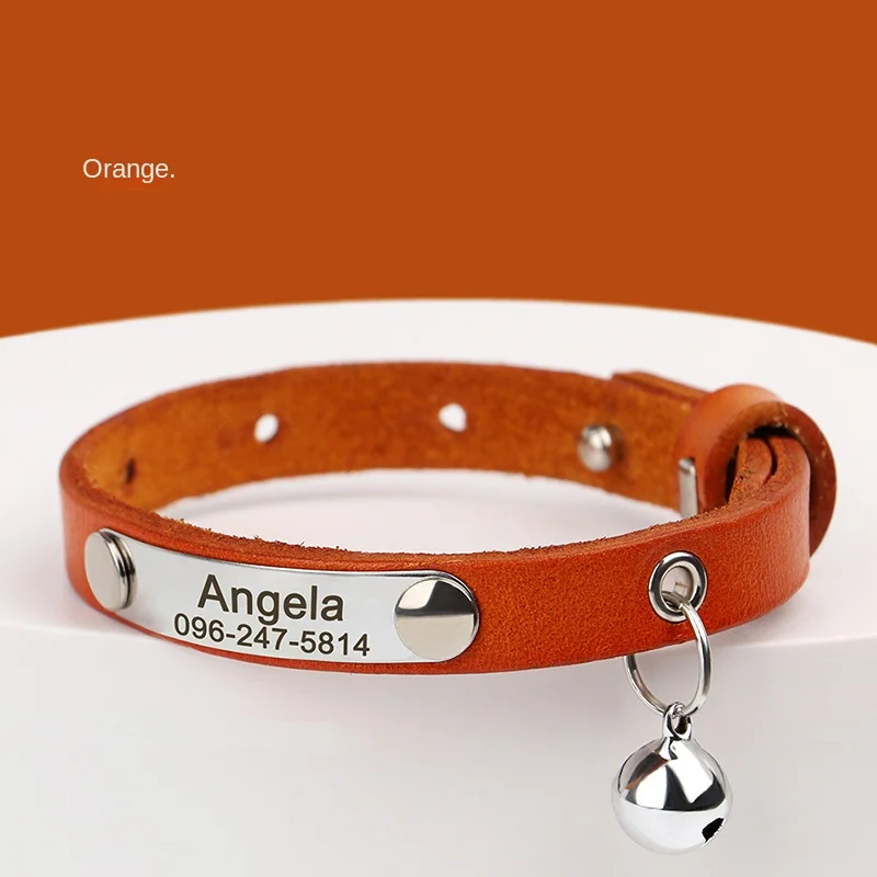 Modern Genuine Leather Pet Necklace Tag Cute Small Dog Puppy Cat Collar Quick Release Decorative Ribbons Anti Loss Solid Pattern