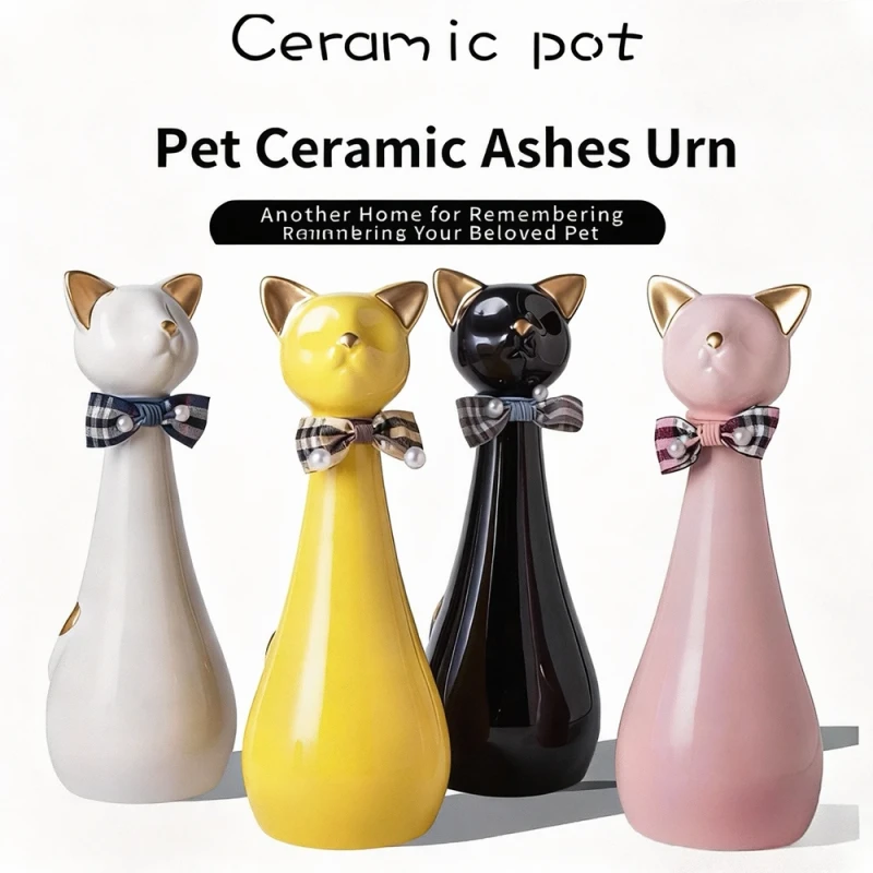 Modern Handmade Eco Friendly Ceramic Kitten Urn Memorial Tank for Pet Cat Cremation Aftercare & Funeral Supplies