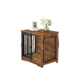 Modern Heavy Duty Solid Wood Eco friendly Pet Cage End Table Dog House with 2 Barn Doors for Living Room Furniture