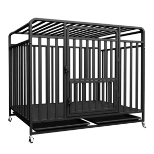 Modern Heavy Duty Stainless Steel Dog Cage with Wheels Plastic Removable Tray Pet Crate for Indoor Small Dogs
