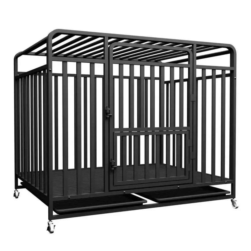 Modern Heavy Duty Stainless Steel Dog Cage with Wheels Plastic Removable Tray Pet Crate for Indoor Small Dogs