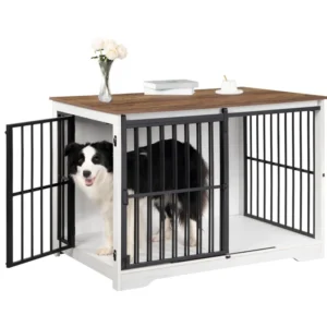Modern Heavy duty Indoor Large Pet Cage Pet House with Barn Door Metal Wood Construction for Cats Dogs