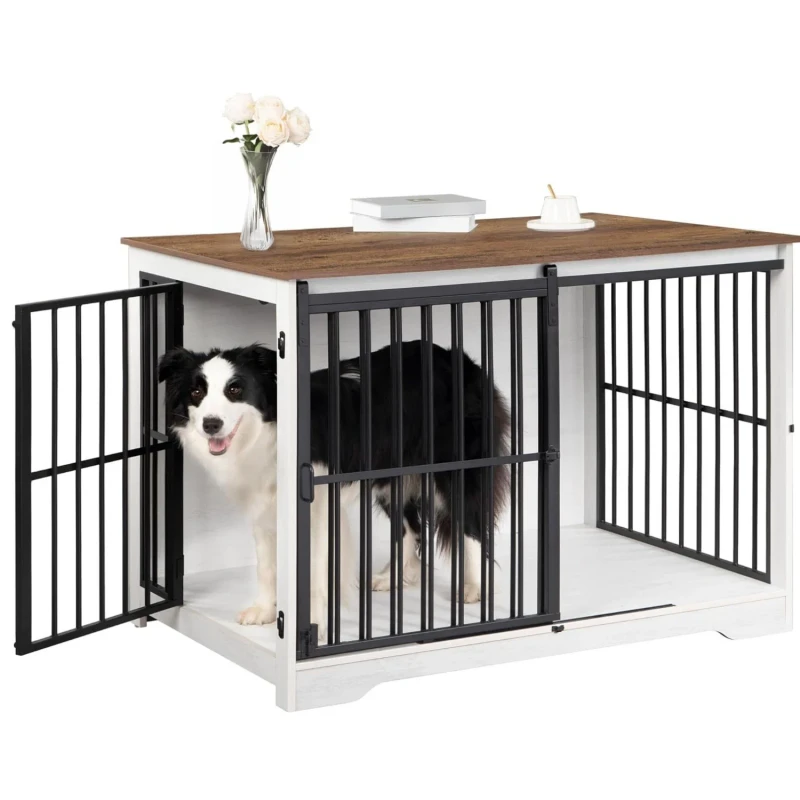Modern Heavy duty Indoor Large Pet Cage Pet House with Barn Door Metal Wood Construction for Cats Dogs