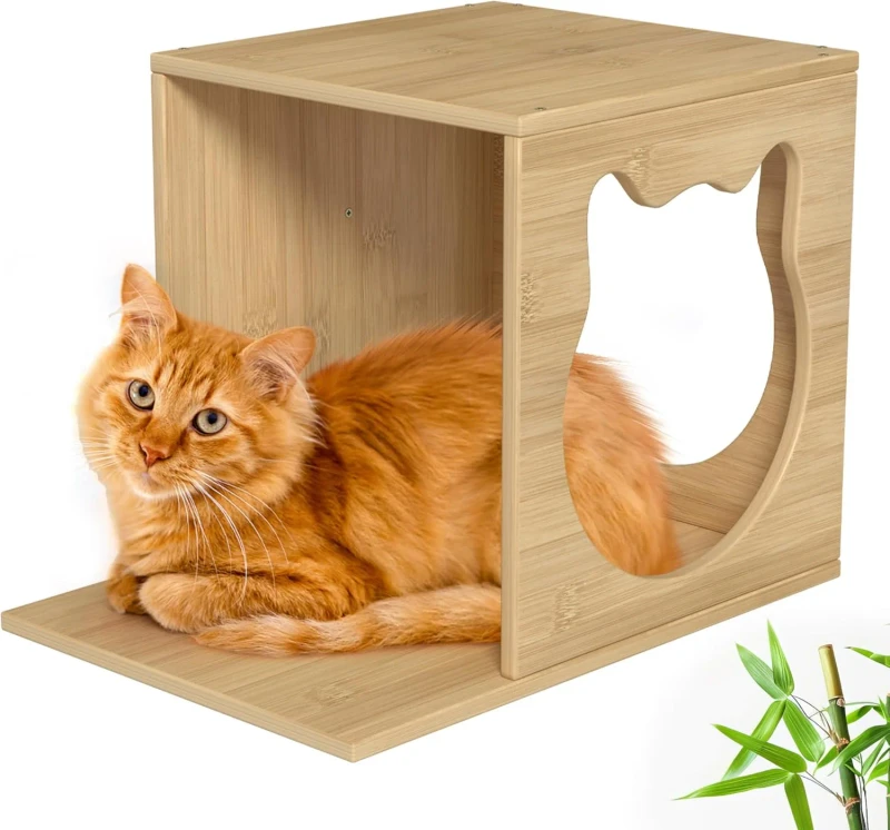 Modern Indoor Floating Cat Furniture Bed House Solid Bamboo Pet House with Wooden Cat House OEM Style