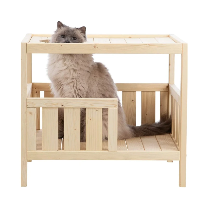 Modern Indoor Pet House Solid Wood Cat Bed for Playing and Resting Factory Supply Carton Packed Furniture