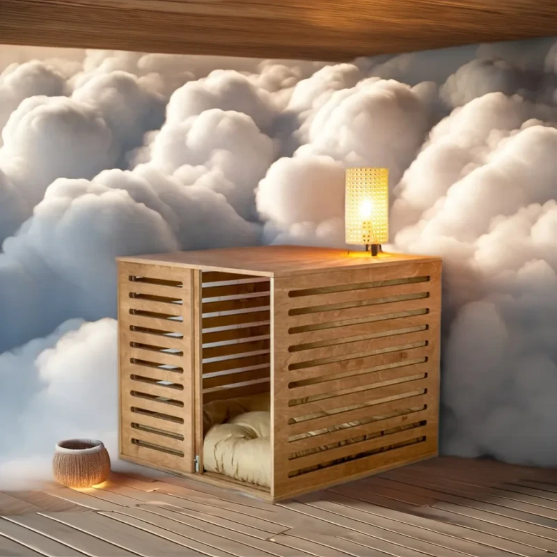 Modern Indoor Stainless Steel & Wood Pet House Comfortable Soft Cat and Dog Bed New Furniture Design