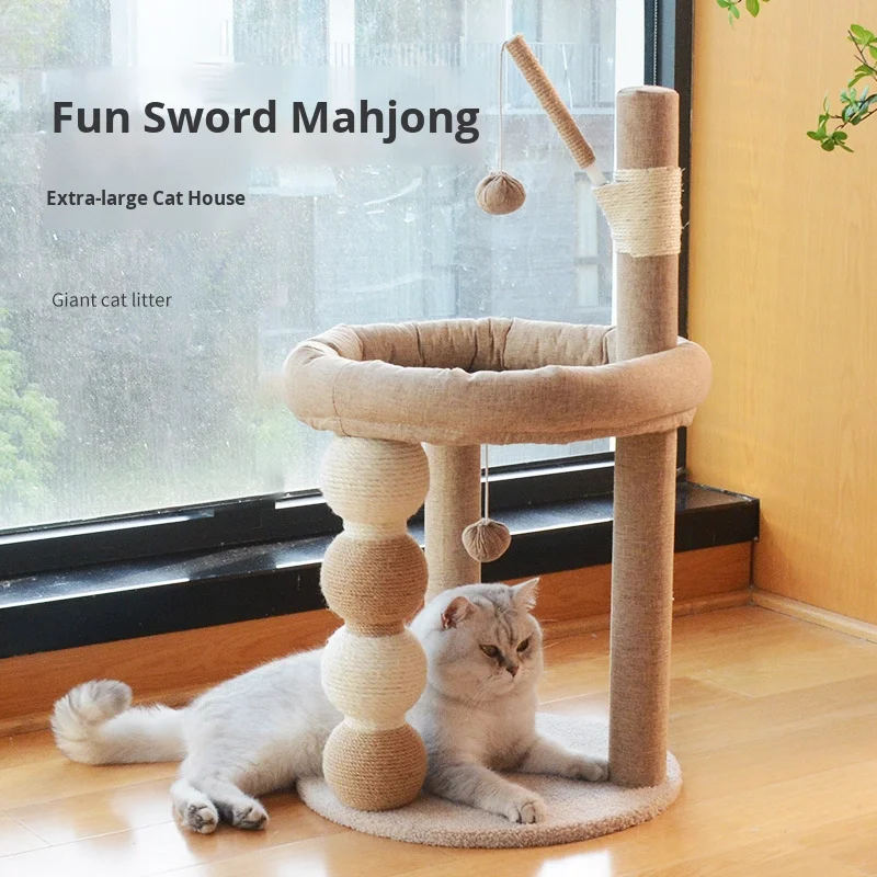 Modern Integrated Wood Cat Bed Sisal Scratching Post Solid Pattern Non Shedding Eco friendly Cat Tree Box Cat Climbing Frame