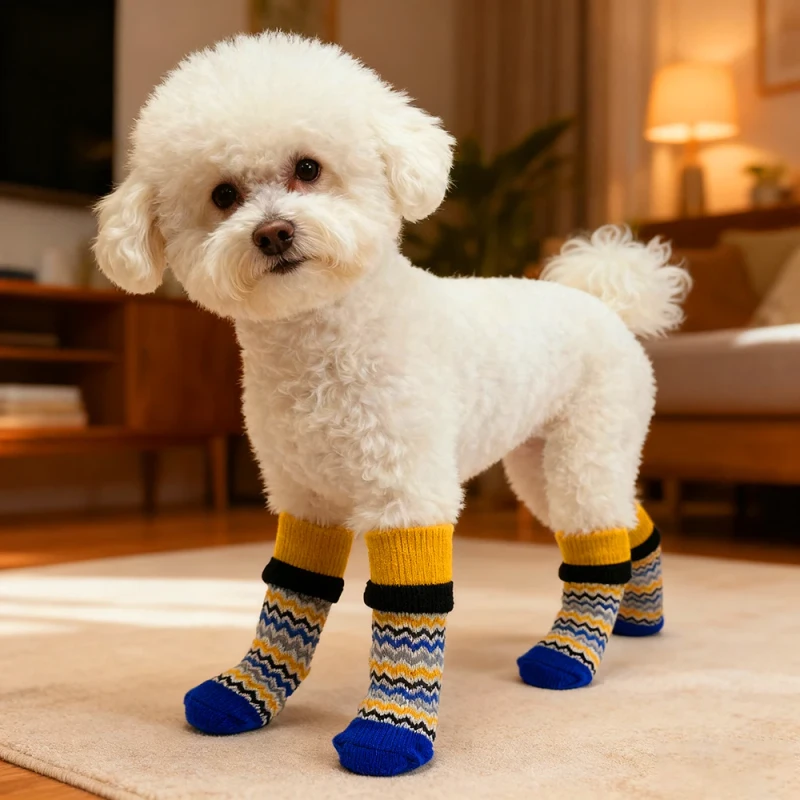 Modern Knitted Anti Slip Dog Socks Pet Shoes for Dogs Non Scratch Cotton Foot Massage Outdoor Use All Seasons