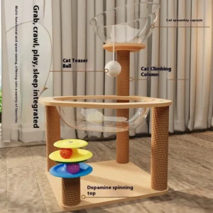 Modern Large Cat Tree Scratcher One Piece Wooden Space Capsule Design Pet Supplies for Cats Small Cats Climbing Frame