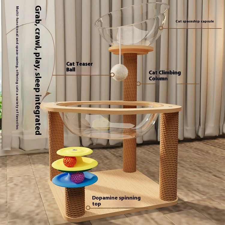 Modern Large Cat Tree Scratcher One Piece Wooden Space Capsule Design Pet Supplies for Cats Small Cats Climbing Frame