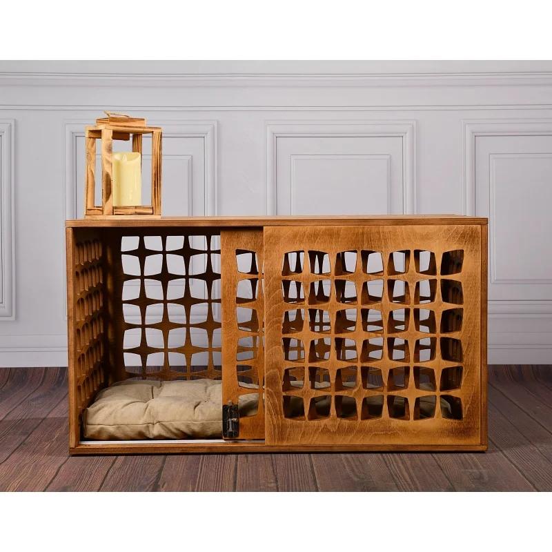 Modern Large Indoor Wooden Dog Cages Crates Eco Friendly Adjustable Easy Assembly Pet Furniture