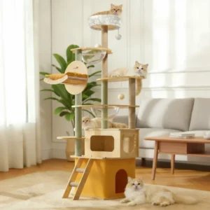 Modern Large Multi layer Luxury Wooden Folding Cat Climbing Tree Frame with Carton Packaging for Cats Christmas