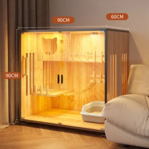 Modern Luxury Cat House Eco Friendly Solid Wood Glass Pet Furniture Easy Clean Cat Villa for Winter Summer Living Room