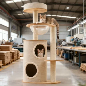 Modern Luxury Cat Tower Large Size Wooden Sisal Cat Climbing Frame Classic Style Pet House with Carton Packing