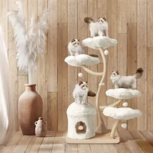Modern Luxury Cat Tower Large Wooden Cat Tree Colorful Flower Design Scratcher Climbing Frame Made Sisal Comes Carton Packaging