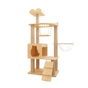 Modern Luxury Cat Tree Tower with Soft Wooden Scratcher and Animal Pattern Large Indoor Playground for Cats