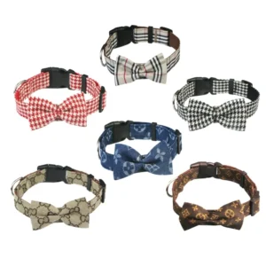 Modern Luxury Cotton Pet Collar Leash Set Adjustable Bow Tie Comfortable Soft Breathable Washable Accessory for Dogs and Cats