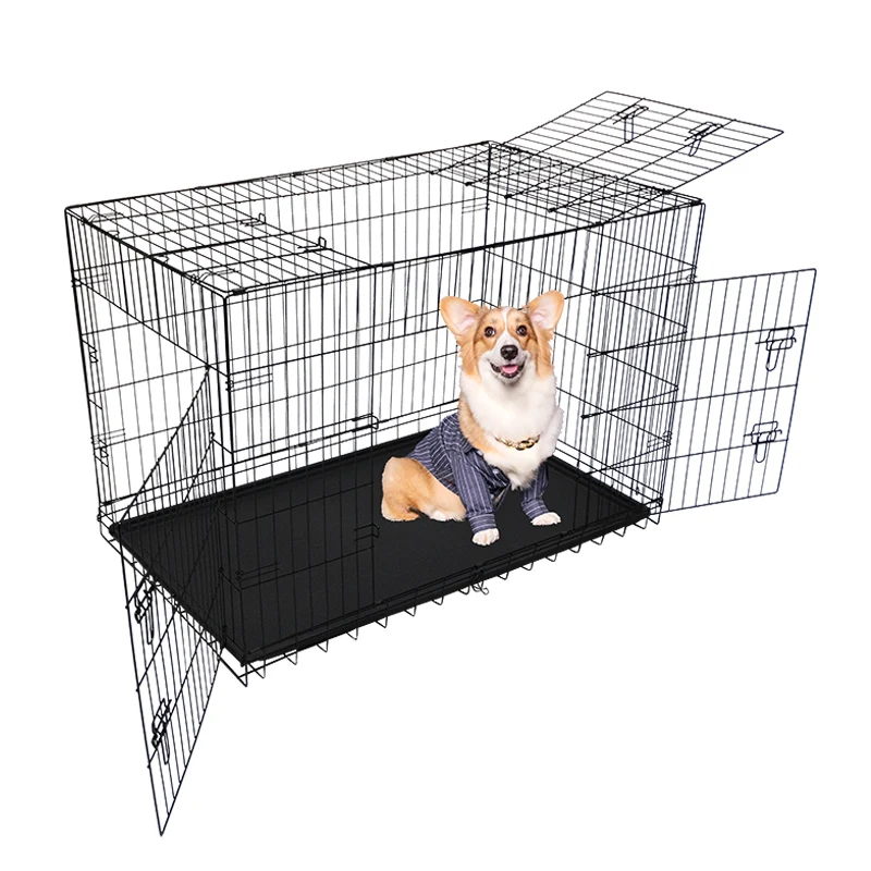 Modern Luxury Eco Friendly Metal Iron Dog Cage Pet Cage with Plastic Tray Base Simple Style Multiple Sizes
