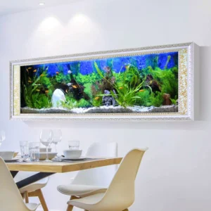 Modern Luxury Goldfish Aquarium Wall Mounted Rectangular Glass Tank with 25W Power and Water Pumps for Living Room