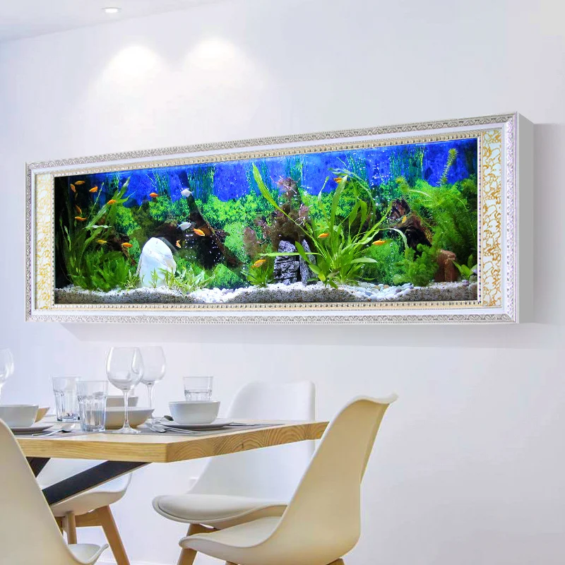 Modern Luxury Goldfish Aquarium Wall Mounted Rectangular Glass Tank with 25W Power and Water Pumps for Living Room