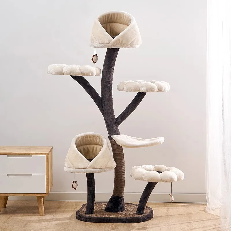 Modern Luxury Large Iron Cat Tree Tower Sisal Scratcher Condo House for Big Cats Carton Packaging Floral Design