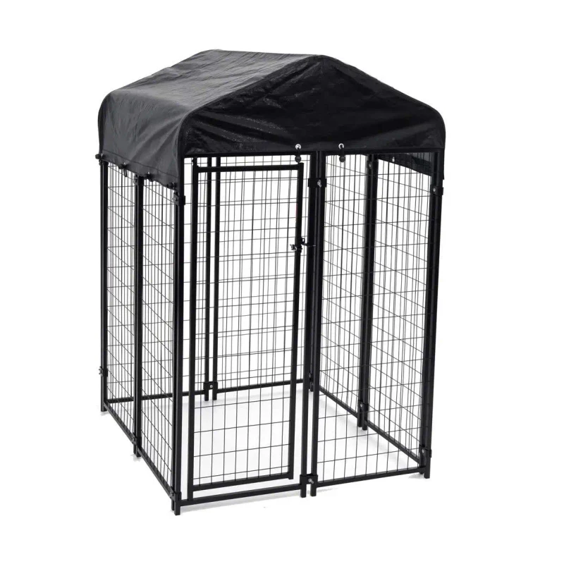 Modern Luxury Outdoor Dog & Cat Cage with Roof Powder Coated Galvanized Iron Frame Dog House and Pet Fence (Customizable Size)