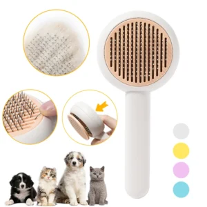 Modern Luxury Plastic & Stainless Steel Self Cleaning Cat & Dog Grooming Comb Brush Tool with Cleaning Button Stocked